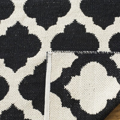 Ivory and Black Trellis Handwoven Wool Cotton Area Rug 8' x 10'