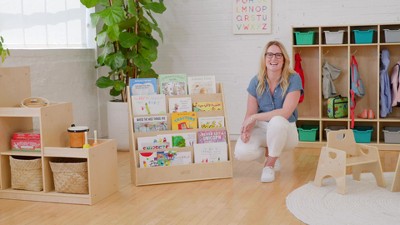 Natural Birch Single-Sided Kids Book Display Shelf