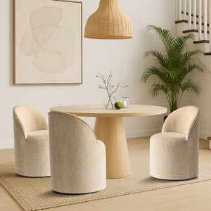 Set of 3 Chenille Dining Chairs on Casters, Upholstered Barrel Chairs with Wheels, No Assembly, for Kitchen or Round Table-Maison Boucle - 1 of 4