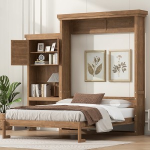 Whisen Queen Size Murphy Bed with Multiple Storage Shelves and Louvered Style Decoration - 1 of 4