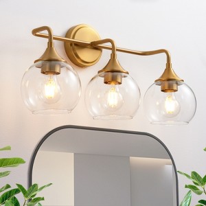 POWLIG 22.44-in 3-Light Gold Modern Dimmable Bathroom Vanity Light with Clear Glass Shade - 1 of 4