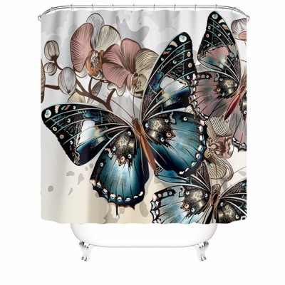 Retro Blue Butterfly Shower Curtains for Bathroom Waterproof Fabric Bath Curtain Durable Soft Stylish Bathroom Decor 72x72 Inch