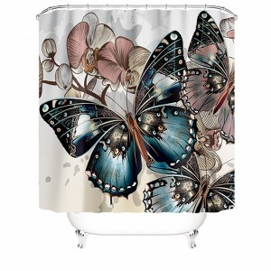 Retro Blue Butterfly Shower Curtains for Bathroom Waterproof Fabric Bath Curtain Durable Soft Stylish Bathroom Decor 72x72 Inch - 1 of 1