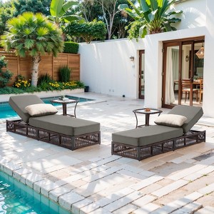 Buenhomino Patio Lounge Chair Set - Outdoor Wicker Chaise Lounge with Adjustable Backrest & Side Table, 5-inch Thick Cushion for Backyard, Poolside - 1 of 4