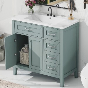 TUYOHW Bathroom Vanity with Sink Combo, Green Bathroom Cabinet with Drawers, Solid Frame and MDF Board - 1 of 4