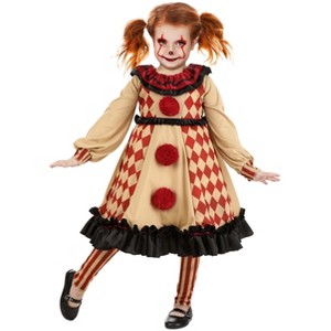 HalloweenCostumes.com Creepy Circus Cutie Costume for Toddler Girls | Scary Clown Dress with Striped Leggings - 1 of 3