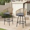 Outdoor Bar Stools Set Of 2,Upholstered Patio Bar Stools With Steel Frame,PE Rattan Woven Armrests Bar Stools For Backyard Garden-Coolbibila - 2 of 4