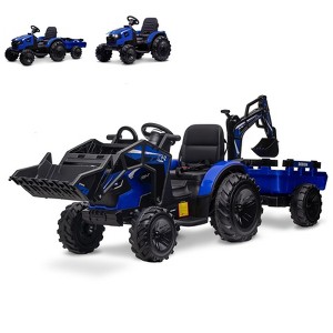 Gravee 3 in 1 Kids 24V Ride on Tractor, Excavator & Bulldozer, Electric Vehicle w/Trailer,Digger,Shovel Bucket,Remote Control,EVA Tires,LED Lights - 1 of 4