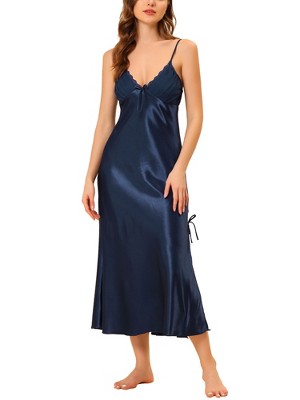 cheibear Women's Spaghetti Strap Nightdress Cami Satin Pajama Dress