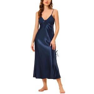 cheibear Women's Spaghetti Strap Nightdress Cami Satin Pajama Dress - 1 of 4
