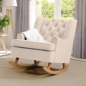 Boston Tufted Fabric Rocking Chair Beige - CorLiving: Polyester Upholstery, Wood Composite Frame, Spot Clean - 1 of 4
