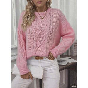Women's Oversized Cable Knit Crewneck Sweaters - 1 of 4