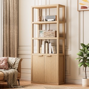 Furnulem Bookshelf and Bookcase with Door Floor Standing 5-Tier Shelf Display Storage Shelves Tall Bookcases for Home Office Living Room - 1 of 4