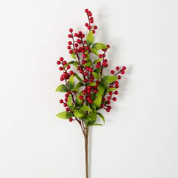AuldHome Frosted Red Berry Picks (3-Pack, 12-Inch); Christmas Decor Greenery Accents, Snow-Frosted Evergreen