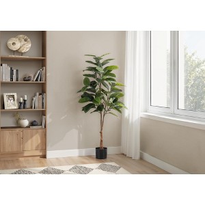 Sapphtopaz Artificial Rubber Tree, Real Touch Artificial Tree Artificial Plant with Pot, Room Decor for Home Office Foyer Porch - 1 of 4