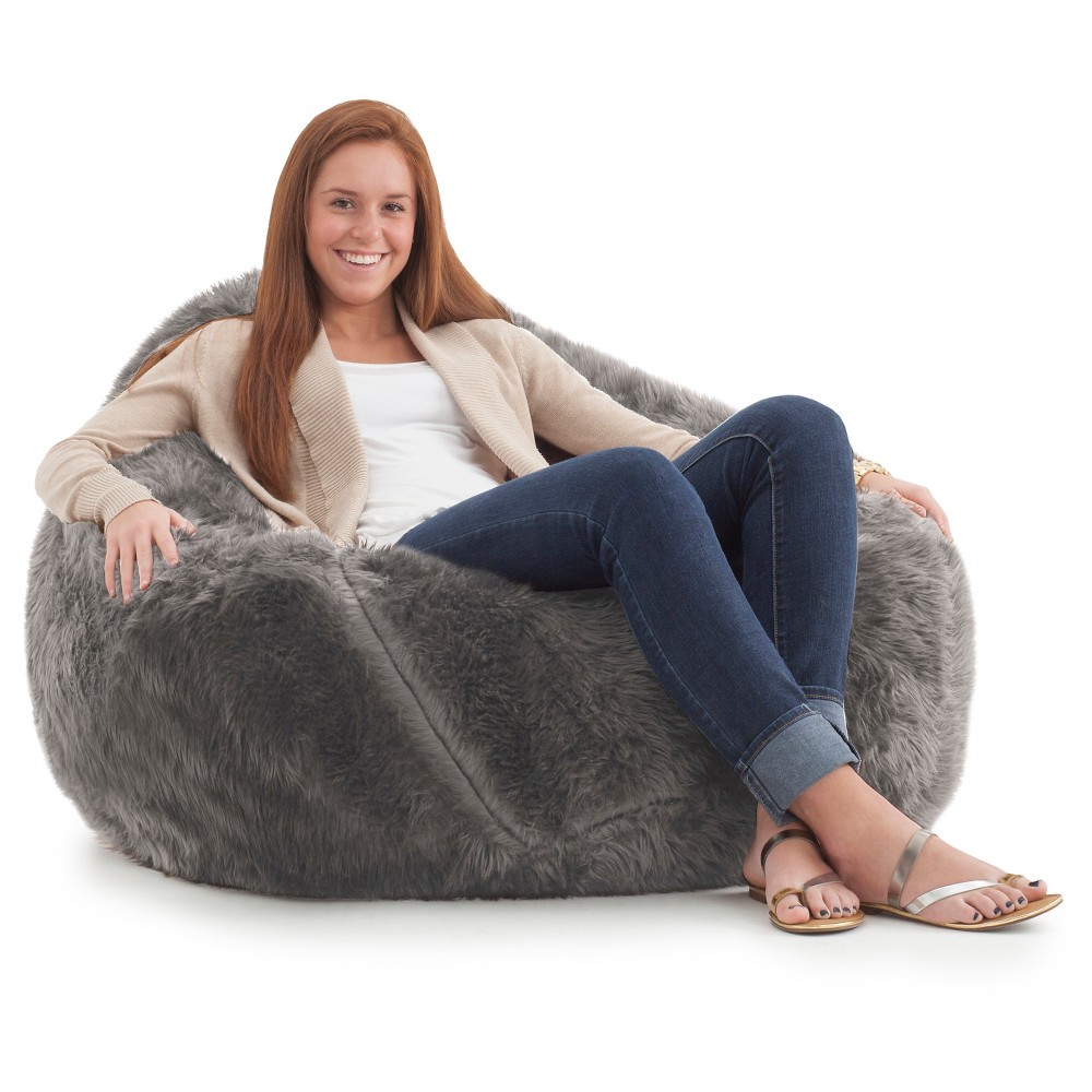 Shag Teardrop Bean Bag - Gray