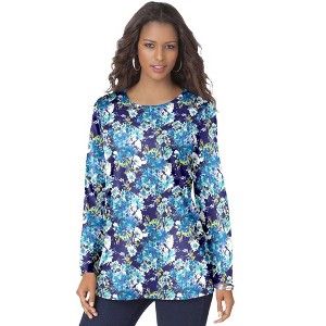 Roaman's Women's Plus Size Ultimate Long Sleeve Crewneck Tee - 1 of 4