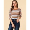 INSPIRE CHIC Women's Elbow Sleeves Boat Slim Fit Casual Stripe Animal Print Multi Floral Pattern T-Shirt - 3 of 4