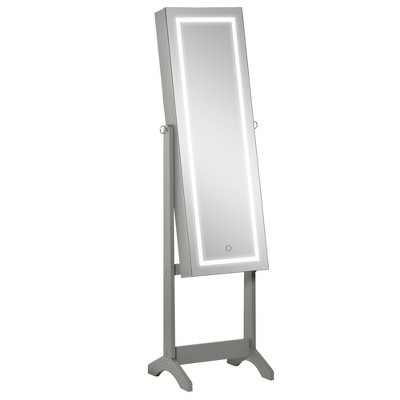 HOMCOM Floor Standing Jewelry Cabinet with LED Light, Lockable Jewelry Organizer with Full-Length Mirror, and 4 Adjustable Angles