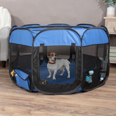 Blue and Black Portable Plastic Pet Playpen with Mesh Windows