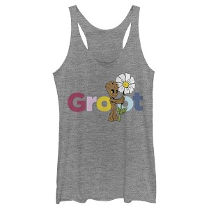 Women's Marvel Floral Groot Racerback Tank Top - 1 of 4