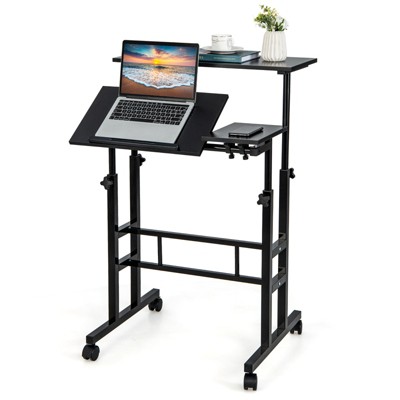 Costway Mobile Stand Up Computer Desk Rolling Standing Laptop Cart With ...