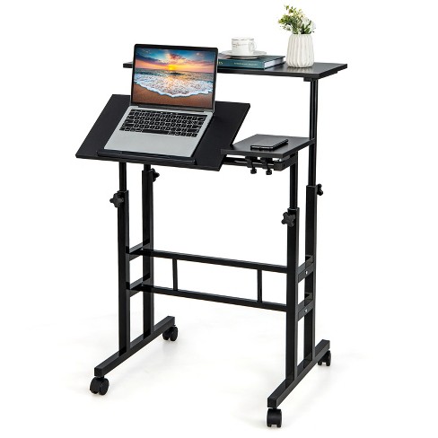 Costway Height Adjustable Computer Desk Sit To Stand Rolling Notebook Table  Black : Target