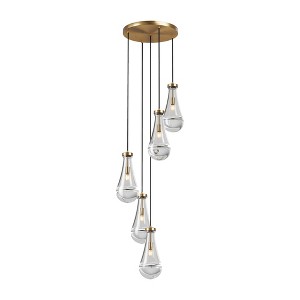 DAKAFUL 5-Light Industrial-Style Chandelier With Clear Raindrop Glass Shades,E12 Base Adjustable Height Pendant Light for Dining,Entryway - 1 of 4