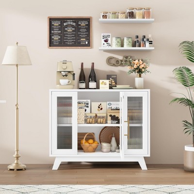 Whizmax Modern Sideboard Buffet Cabinet - Fluted Glass Door, 2-Tier Storage, Accent Cabinet for Dining Room, Kitchen, Coffee Bar & Home Decor