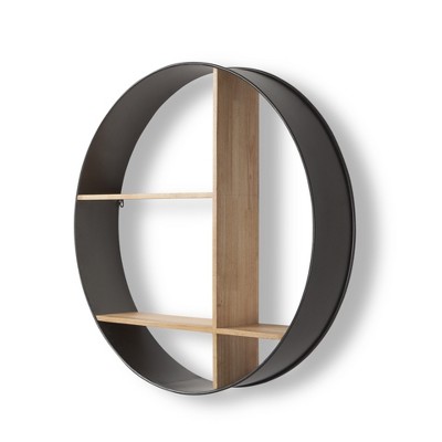HomeRoots 36" Black And Brown Metal And Wood Circular Multi Tier Shelf