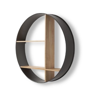 HomeRoots 36" Black And Brown Metal And Wood Circular Multi Tier Shelf - 1 of 4