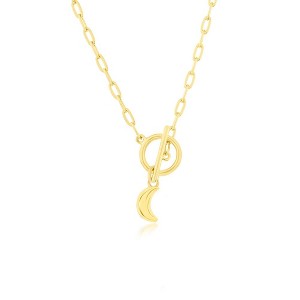 Bella Silver Sterling Silver Crescent Moon Charm Paperclip Toggle Necklace - Gold Plated - Gold - 16+2 Inch - 1 of 2
