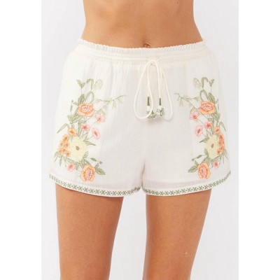 Women's Floral Embroidered Drawstring Smocked Waist Short - LOVESTITCH
