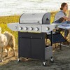 4-Burner Propane Gas Grill in Stainless Steel with Side Burner, Condiment Rack, and Built-in Thermometer for Outdoor BBQ - 3 of 4