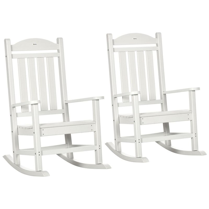 Outsunny Outdoor Rocking Chair, 2PCs Traditional Slatted Porch Rocker with Armrests, Fade-Resistant Waterproof HDPE for Indoor & Outdoor, White, 4 of 7