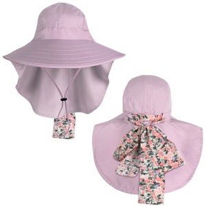 Tirrinia Women's Wide Brim Sun Hat with Floral Scarf, Foldable UV 50+ Protection Sun Cap for Outdoor Garden Beach Hiking Travel, Summer Essentials - 1 of 4