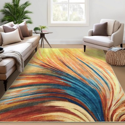 Washable Rugs 8x10 Modern Abstract Rug for Living Room Colorful Bedroom Rug Low Pile Stain Resistant