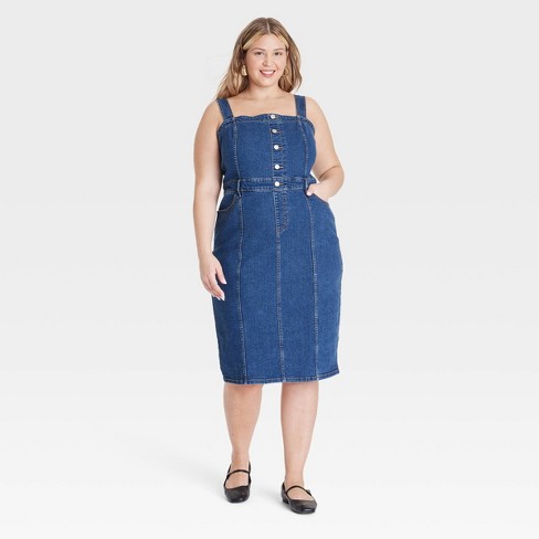 Women s Denim Midi A line Dress Ava Viv Medium Wash 4x Target