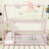 Full Size House Floor Bed with Roof Frame, Bed with Rubber Wood Construction, Montessori Kids Bed with Safety Fence Design-Baofuwish - 3 of 4