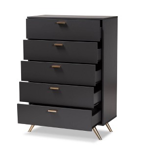 Kelson Wood 5 Drawer Chest Dark Gray/Gold - Baxton Studio: Modern Storage for Bedroom - 1 of 4