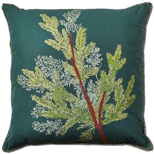 tagltd 22"x22" Green Juniper Branch Cotton Accent Decorative Throw Pillow Poly Filled Removable Insert Square - 1 of 3