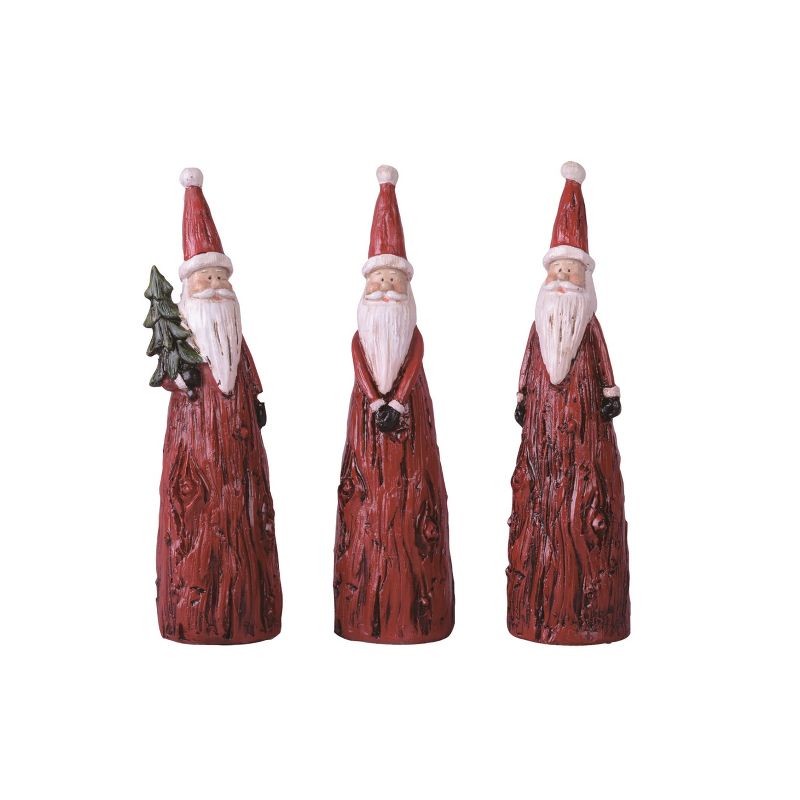 Transpac Christmas Rustic Santa Wood Textured Polyresin Tabletop Figurine Decoration Small Set of 3, 7.0H inches, 1 of 2