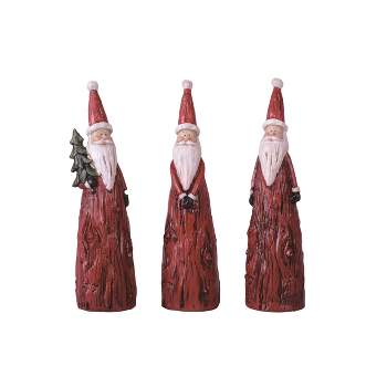 Transpac Christmas Rustic Santa Wood Textured Polyresin Tabletop Figurine Decoration Small Set of 3, 7.0H inches