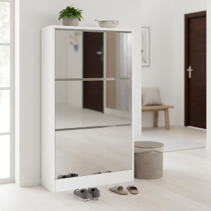 Homy Casa Slim Shoe Storage Cabinet with Mirror, 3-Tier Space-Saving Shoe Rack, White - 1 of 4