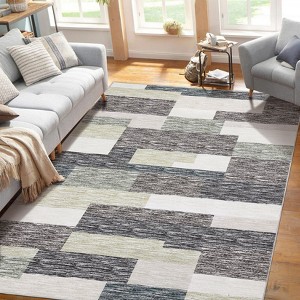Machine Washable 5 x 7 Geometric Patchwork Accent Carpet with Non-Slip Backing Low Pile Throw Rug, Foldable Modern Floor Cover for Bedroom - 1 of 4