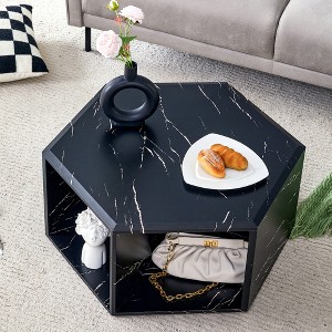 TIRAMISUBEST Hexagonal MDF Coffee Table Texture Pattern Storage Stand-Up Modern  End Table Space Saving Home Decor Living Room - 1 of 4