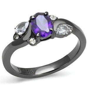 Slickblue IP Light Black Stainless Steel Ring with Tanzanite CZ Stone, Women's Size 5-10 - 1 of 4