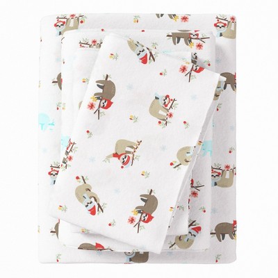 100% Cotton Christmas Flannel Sheet Set - Great Bay Home (King, Sloth)