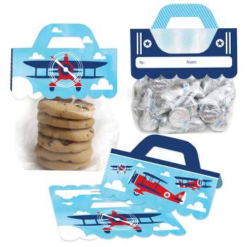Big Dot of Happiness Taking Flight Airplane DIY Vintage Plane Baby Shower or Birthday Party Goodie Favor Bag Labels Candy Bags with Toppers 24 Ct