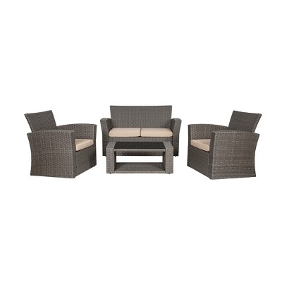 WestinTrends 4 Piece Outdoor Wicker Rattan Conversation Sofa set with Coffee table